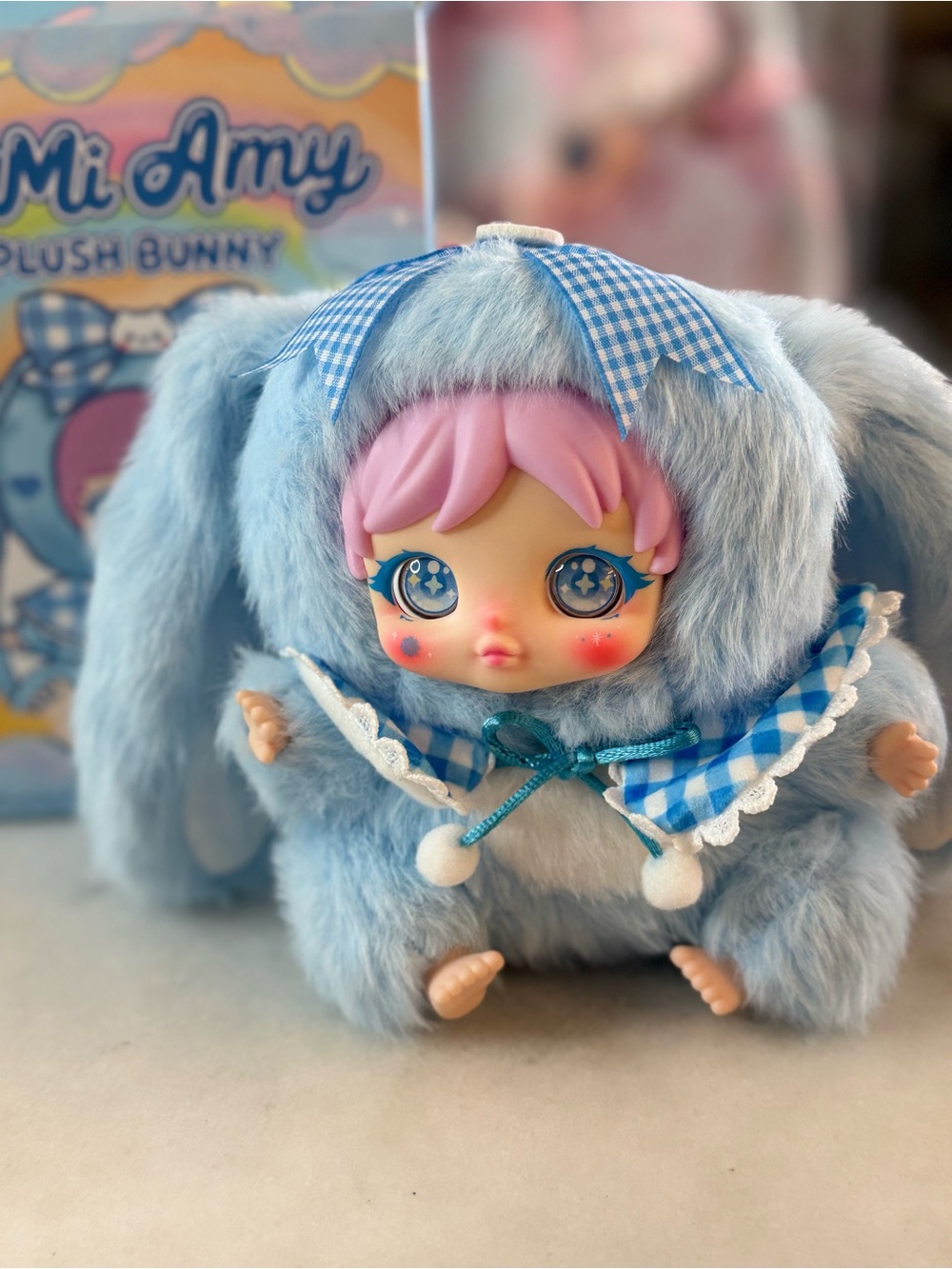Aimi Amy snow Blue Plush Bunny Doll with Pink Hair. New!